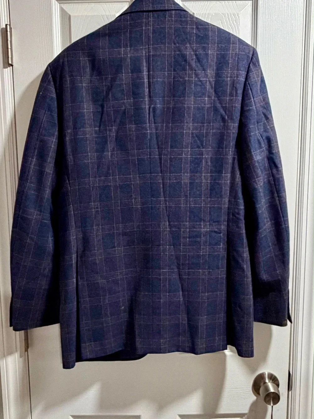 Brioni Navy Plaid Two-Button Sport Coat with Light Windowpane